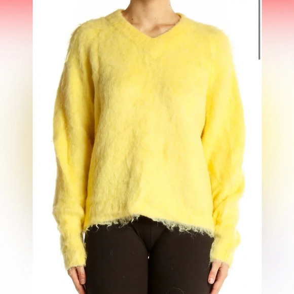 Madewell Brushed V-Neck Sweater Size S Heather Lemon Pullover Alpaca Wool - Picture 2 of 10